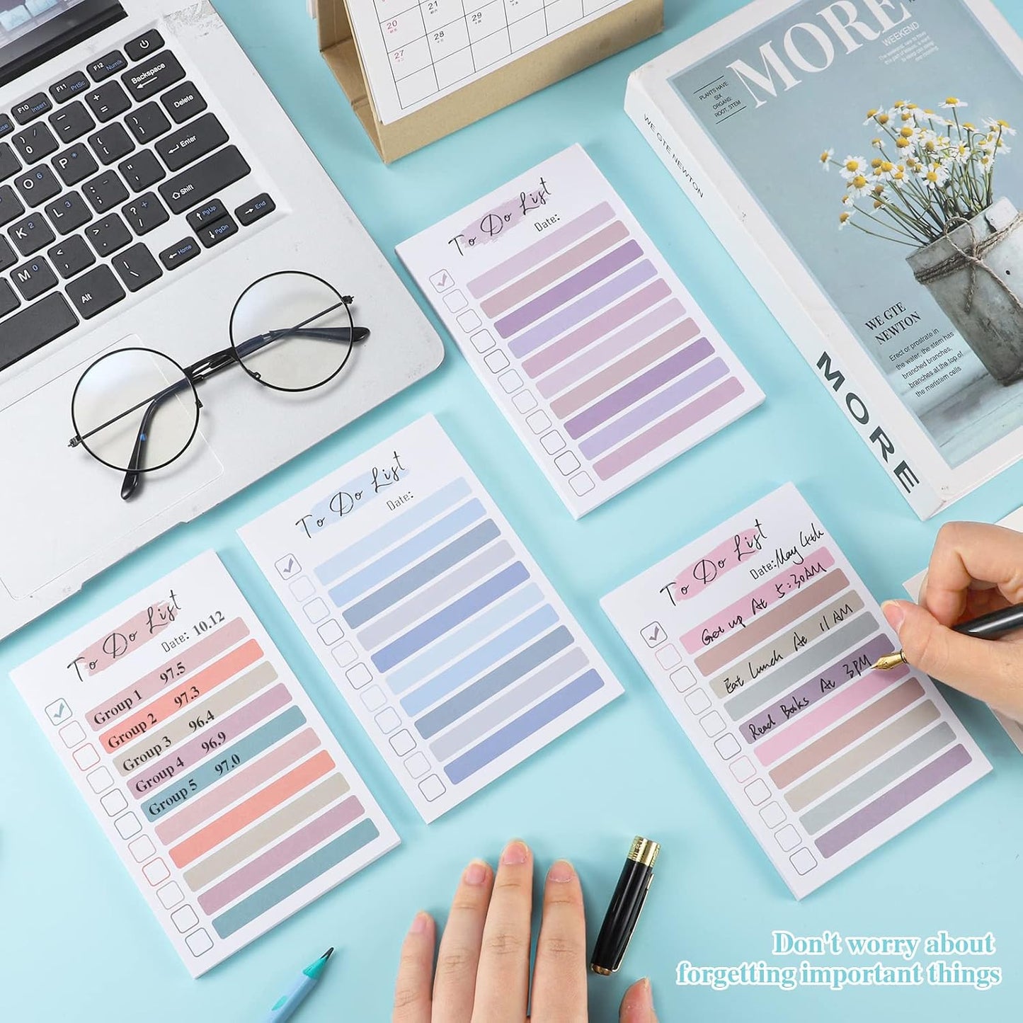 4 Pack to Do List Notepad, 4x6 Daily to Do List Sticky Notes