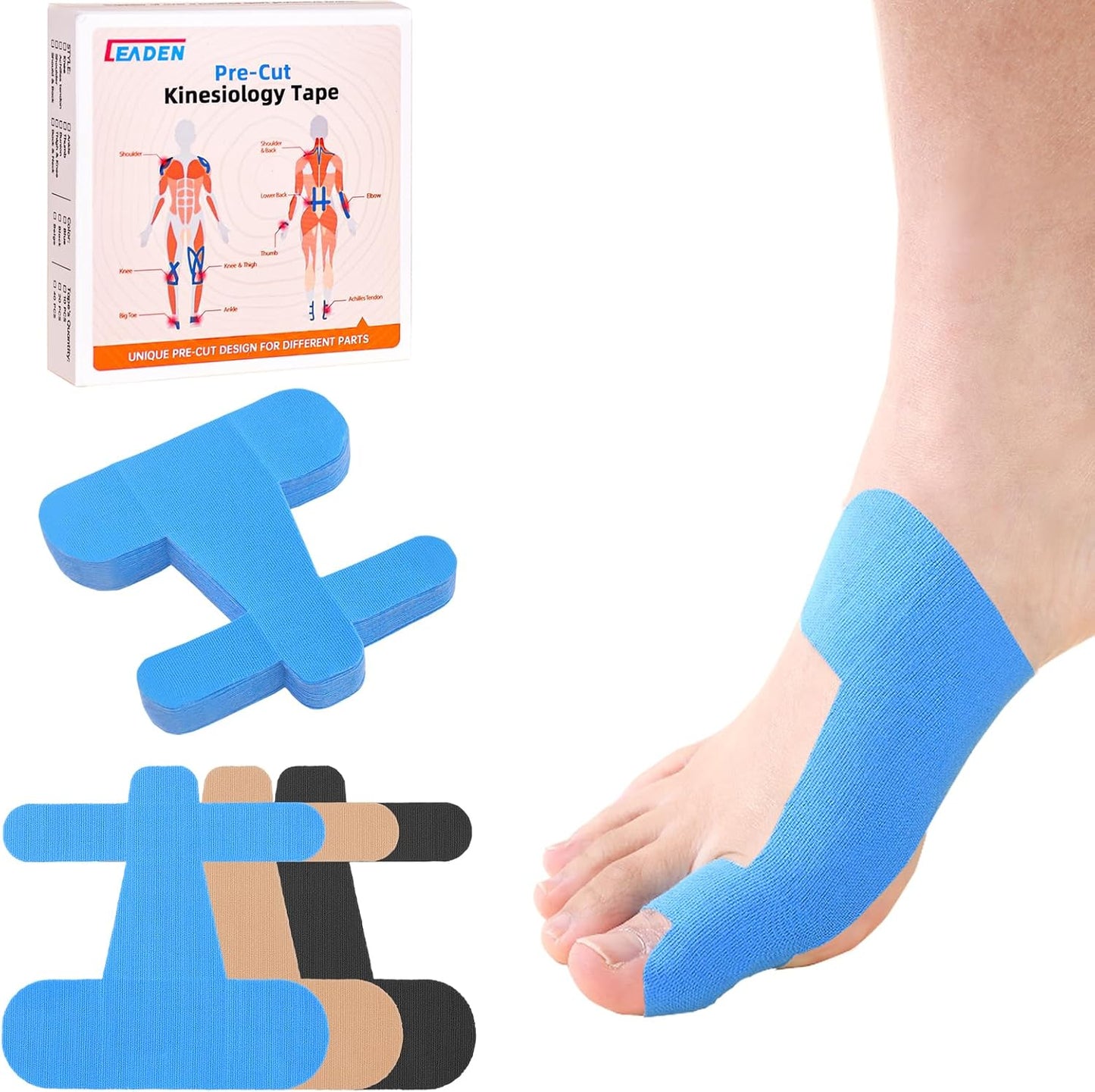 Precut Kinesiology Tape for Bunion, 40 Pcs, Bunion Corrector, Big Toe Support and Pain Relief, Breathable Hypoallergenic Latex-Free Tape (Black)
