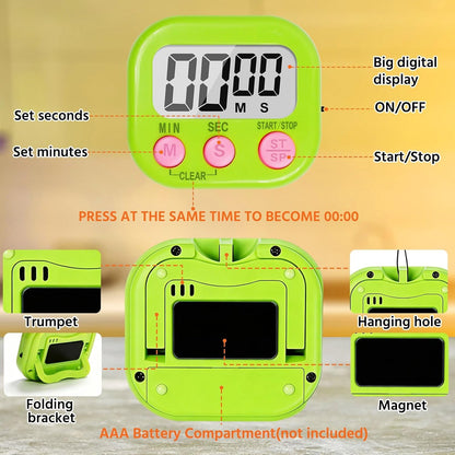 12 Pack Digital Kitchen Timers for Cooking, Loud Alarm Large LCD Display Magnetic Classroom Timers for Teachers Kids, Extensively Use in Classroom, Cooking, Meeting, Gym