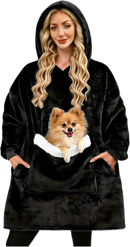 Wearable Blanket Hoodie Gifts for Women Men, Oversized Blanket Sweatshirt Cozy Fleece Blanket with Dog Giant Pocket