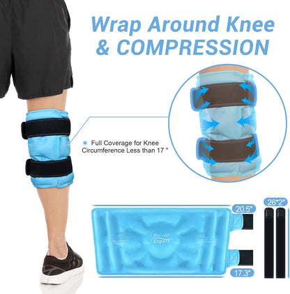 Relief Expert Knee Ice Pack Wrap Around Entire Knee, Large Ice Pack for Leg Soothing Discomfort, Reusable Ice Wraps with Cold Compress for Musclar Relaxation, Post-Workout Recovery,L