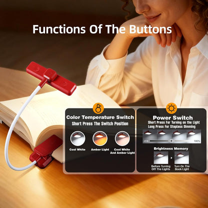 VAVOFO 24 LEDs Rotatable Book Light, Rechargeable Clip Reading Lamp