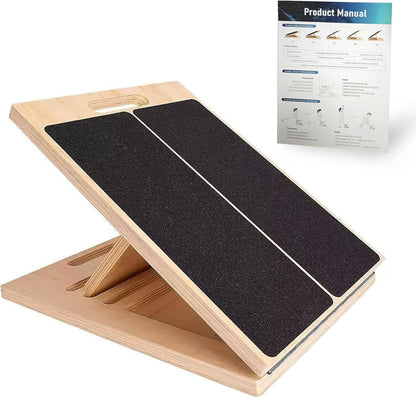 Adjustable 16.5"×12" Wooden Slant Board – 5-Angle Foldable Calf Stretcher & Squat Wedge for Home-Gym, Portable Incline Board for Physical Therapy Rehab Pilates, Ankle Knee Heel Feet Leg, 350 lb Rated
