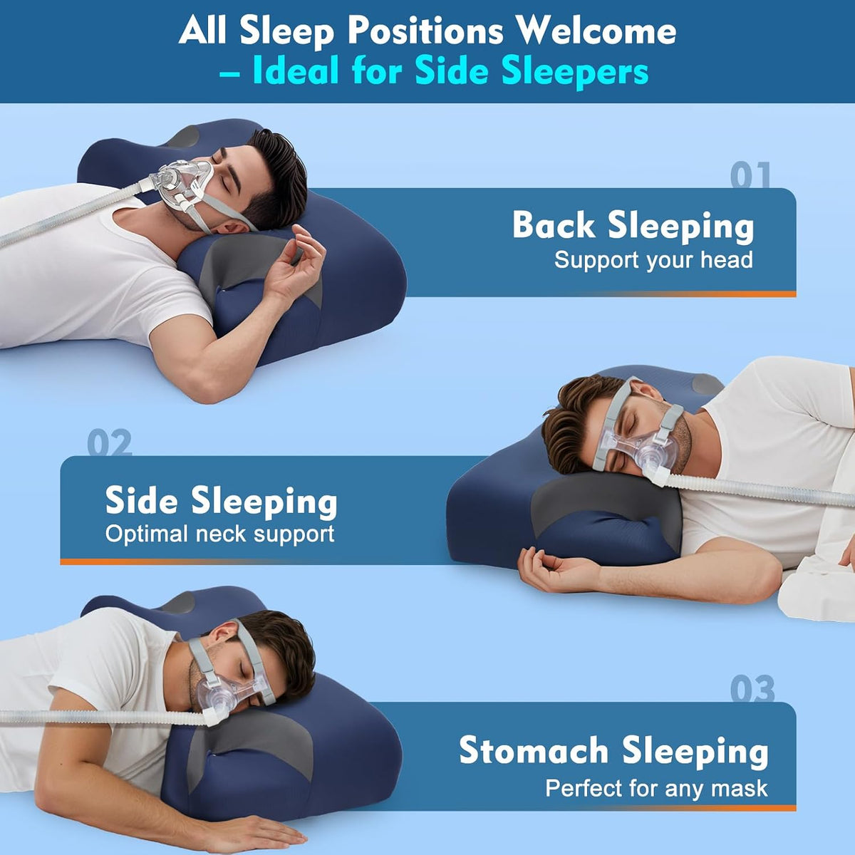 IKSTAR HSA/FSA Cooling CPAP Pillow for Side Sleepers - Sleep Apnea Pillow for CPAP User - Reduce Air Leak/Hose Tangle/Mask Pressure - Memory Foam Neck Support Nasal Pillows Side/Back/Stomach Sleeper