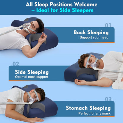 IKSTAR HSA/FSA Cooling CPAP Pillow for Side Sleepers - Sleep Apnea Pillow for CPAP User - Reduce Air Leak/Hose Tangle/Mask Pressure - Memory Foam Neck Support Nasal Pillows Side/Back/Stomach Sleeper