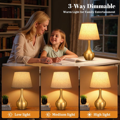 Seealle 16.1" Touch Table Lamps for Nightstand, 3-Way Dimmable Small Bedroom Lamps for Night Stands, Black Bedside Lamps for Living Room, Kids Room, End Table