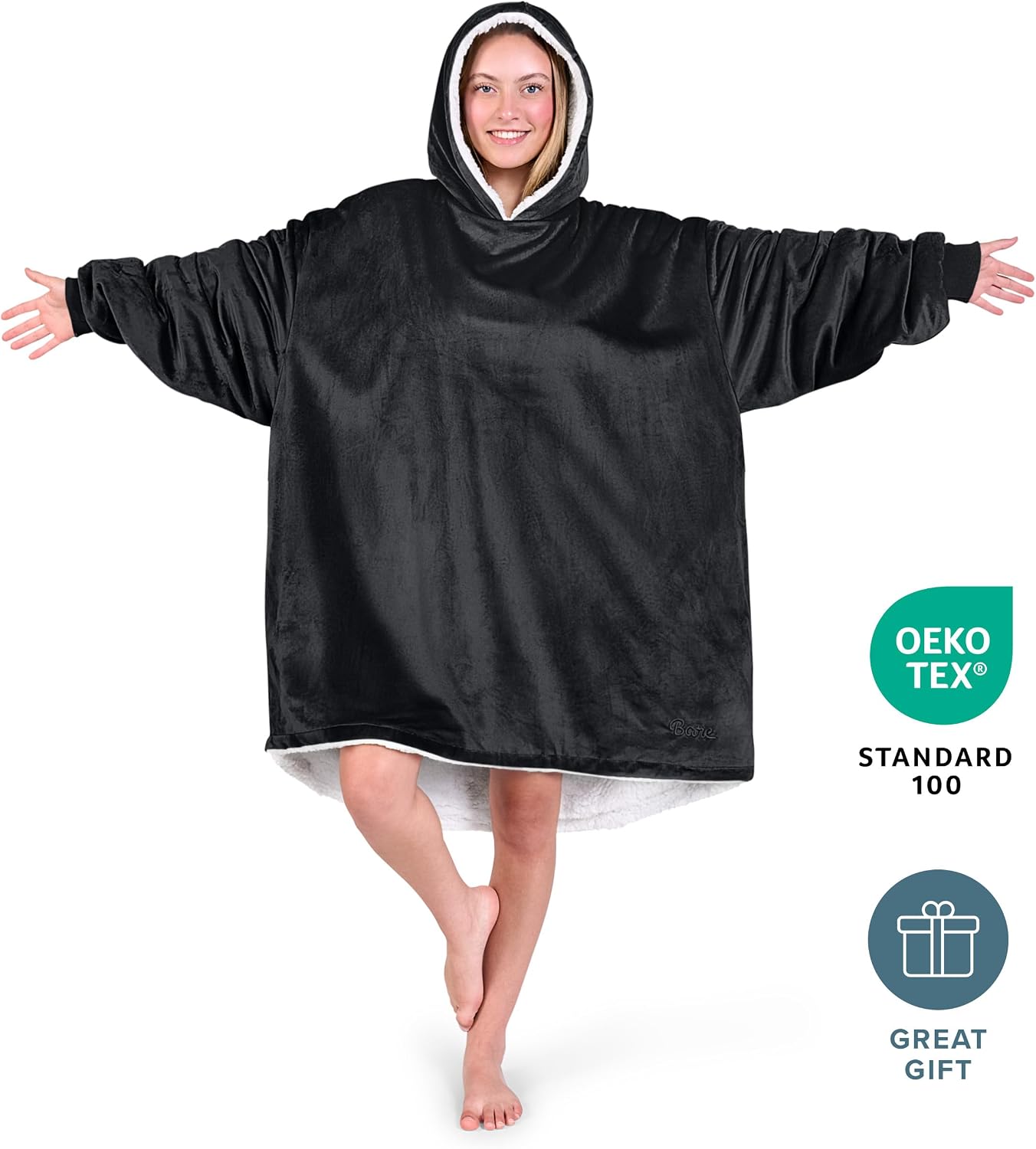 Bare Home Wearable Blanket Hoodie - Soft Plush Sherpa - Warm and Cozy - Oversized Wearable Blanket