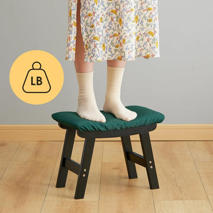 Foot Stool Ottoman Foot Rest Under Desk,Small Stool for Living Room, Bedroom and Kitchen (Brown Legs - Beige Stool Surface)