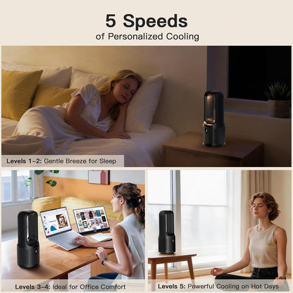 let'me Bladeless Desk Fan Small Quiet,5-Speed Bedside Table Fan with 3-Level Brightness Night Light, 72° Oscillation, 9-Hour Timer, Wired Power with Adapter,Fan for Bedroom Office Home,13x5 Incn
