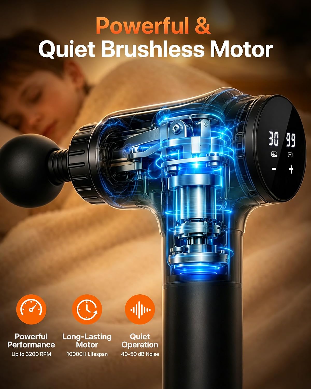 Massage Gun, Professional Deep Tissue Percussion Muscle Massager for Athletes with 30 Speeds & 6 Heads, Quiet Handheld Back Neck Shoulder Body Mini Massager