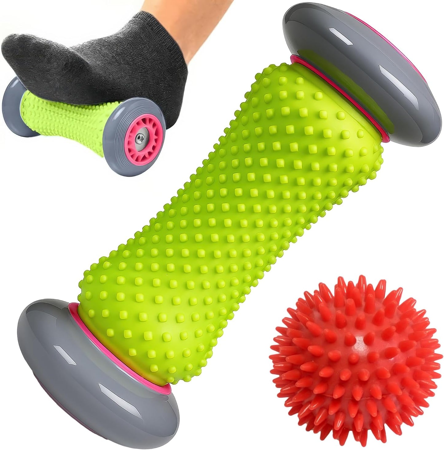Foot Roller Massager for Plantar Fasciitis Relief, Neuropathy, Reflexology Trigger Point Foot Massager Roller, Feet Rollers with Spike Ball to Relieve Stress and Tight Muscles, Deep Tissue Massage