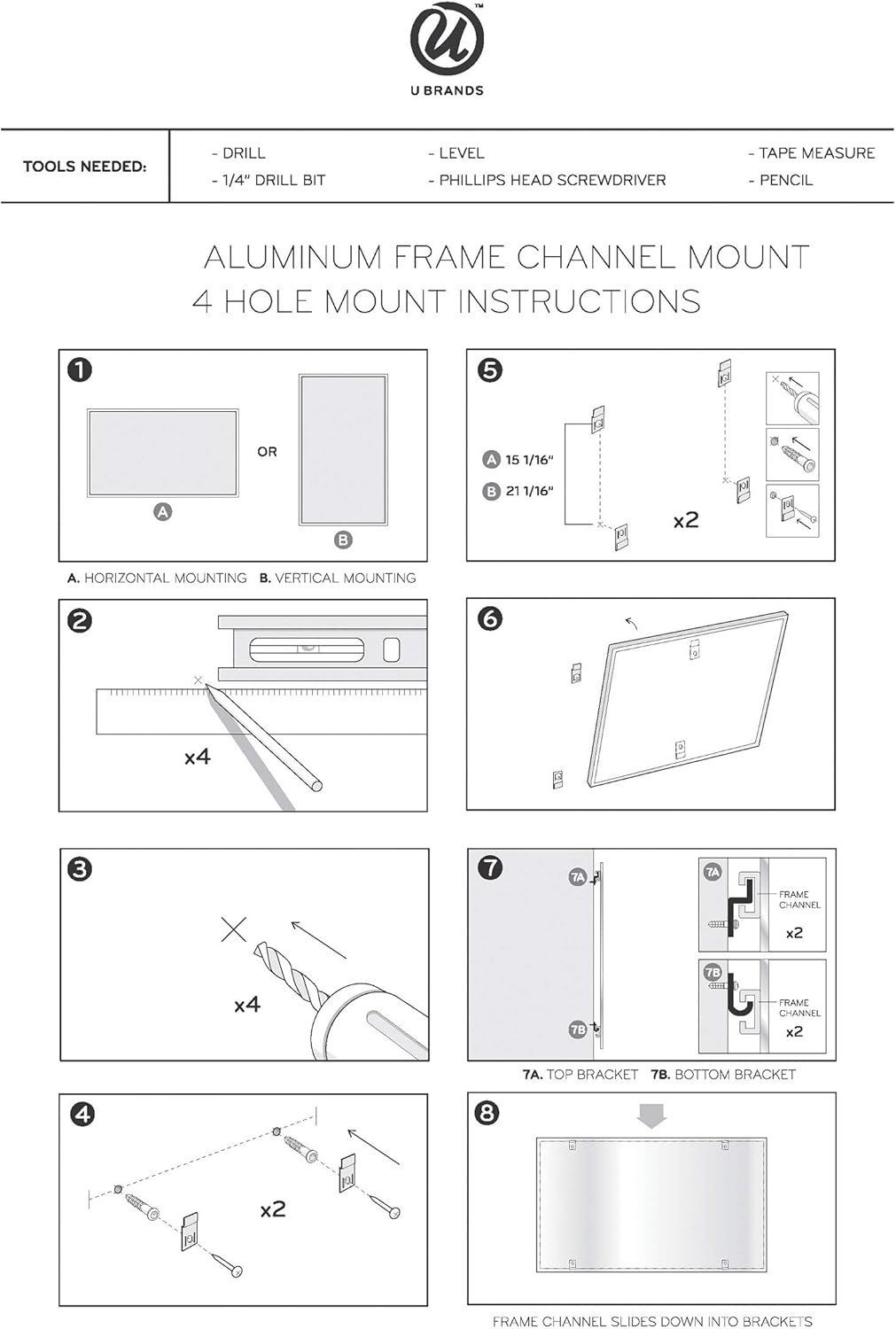 U Brands Magnetic Dry Erase 4-in-1 Calendar White Board, 24" x 18", Silver Aluminum Frame