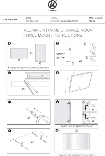 U Brands Magnetic Dry Erase 4-in-1 Calendar White Board, 24" x 18", Silver Aluminum Frame