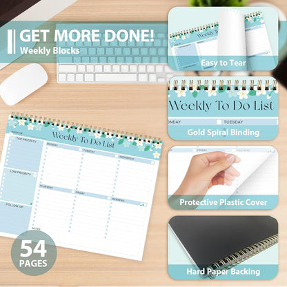 Weekly To Do List Notepad, Undated Planner with 52 Sheets (8.5''x11'') | Desk Accessories and Supplies, Women & Man, Home School & Work