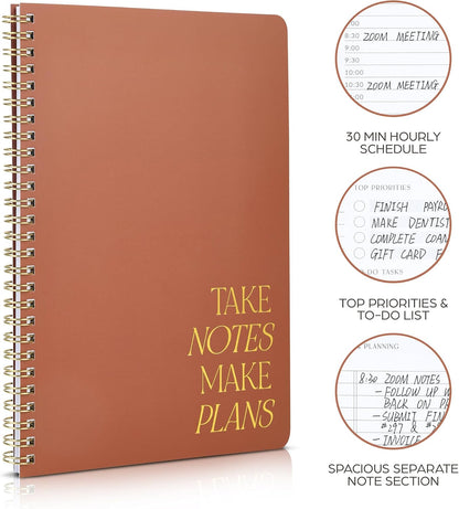 Beautiful Daily Planner And Notebook With Hourly Schedule - Aesthetic Spiral To do List Notepad to Easily Organize Your Work Tasks And Appointments - The Perfect Office Supplies For Women