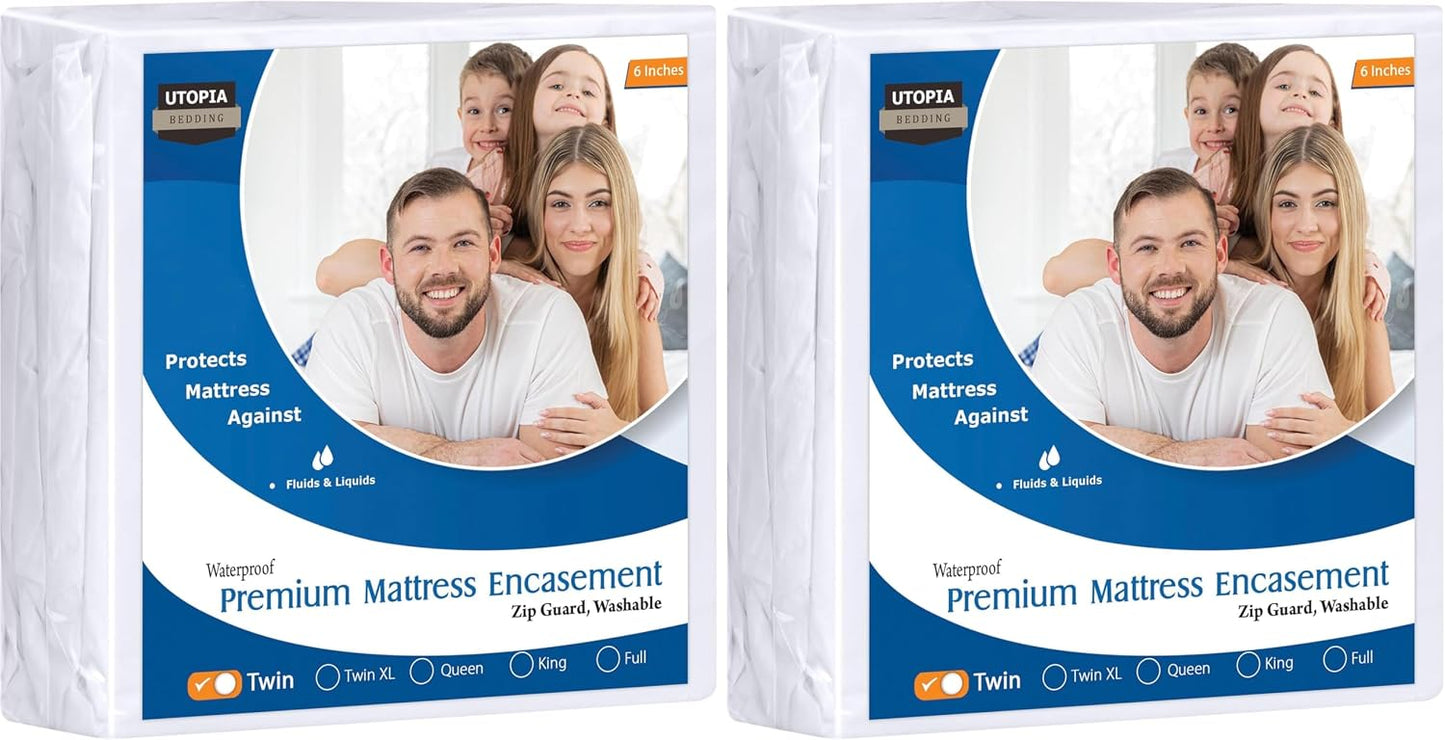 Utopia Bedding Premium Waterproof Bed Bug Mattress Cover, Twin Zippered Mattress Protector, 8 Inches Deep, Dust Mite Proof 6-Sided Mattress Encasement for Bed