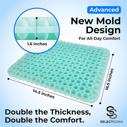 SelectSoma Double-Thick Gel Seat Cushion for Long Sitting Pressure Relief for Back, Sciatica, Coccyx, Tailbone Pain - Cushion for Airplane Travel, Office Chair, Wheelchair, Car & Truck - Egg Seat Pad