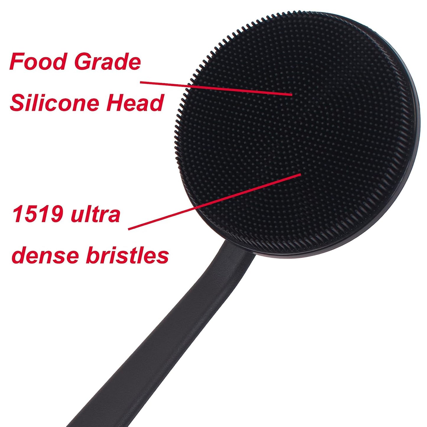 DNC Back Scrubber for Shower Soft Silicone Bath Body Brush with Long Handle (Black)