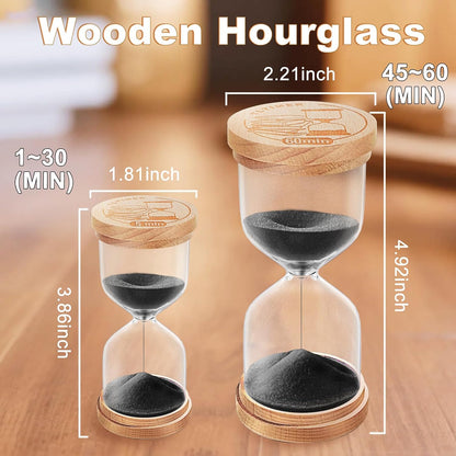 1 Minute Sand Timer, Wooden Sand Hourglass, Small Blue Hourglass, Sandglass Clock 1 Min for Classroom,Game,Decorative (Black)