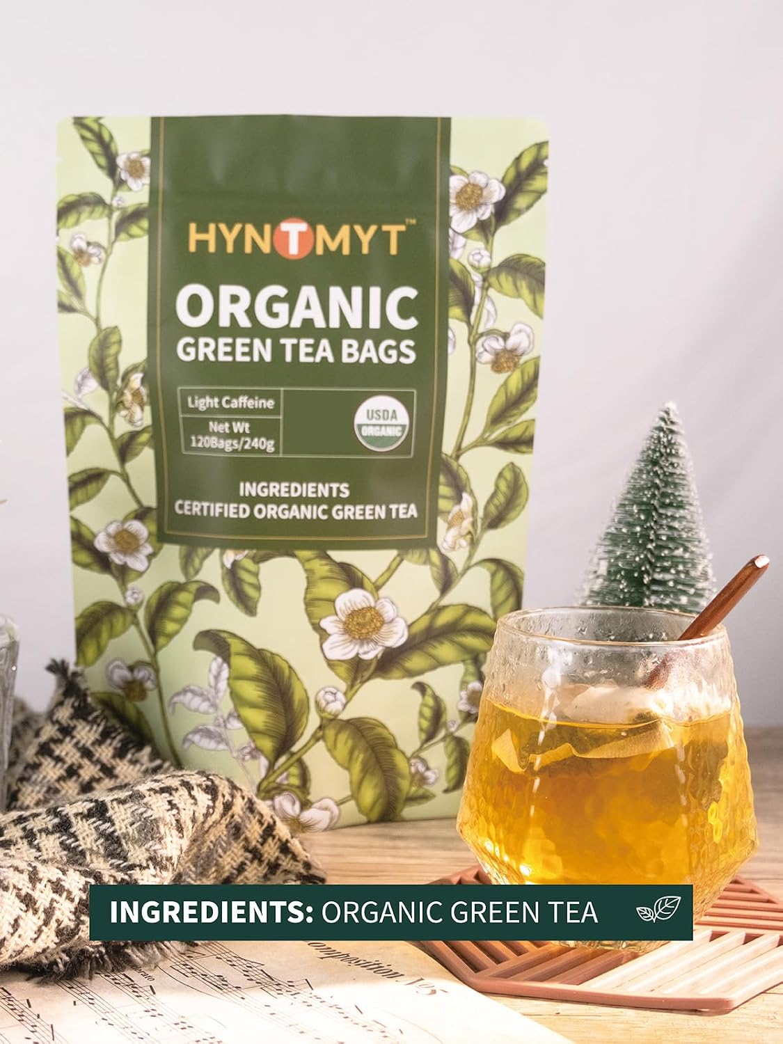 HYNTMYT Organic Green Tea Bags 120 Count, USDA Organic Tea, Antioxidants