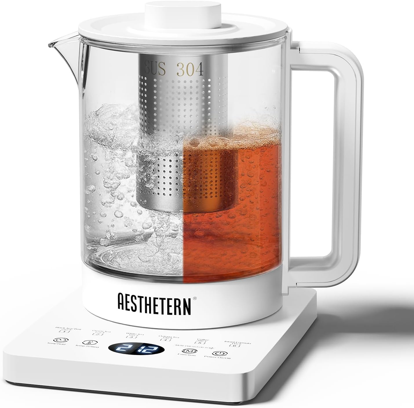 Electric Tea Kettle with Infuser Temperature Control and Automatic Shut Off 24 H Keep Warm for Coffee Water Heater and Tea Pot Glass Black 1.5L