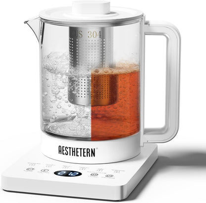 Electric Tea Kettle with Infuser Temperature Control and Automatic Shut Off 24 H Keep Warm for Coffee Water Heater and Tea Pot Glass Black 1.5L