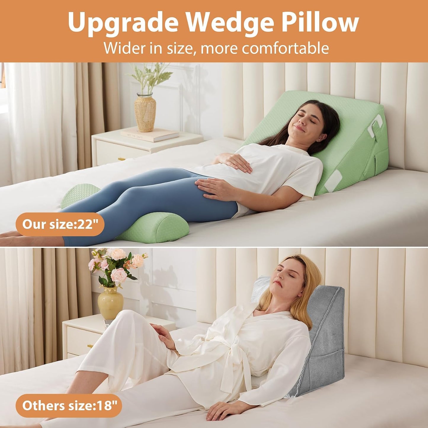 BIEEZZK Wedge Pillow Set for After Surgery, Wedge Pillow for Acid Reflux, Bed Wedge Pillow with Adjustable 9&12inch for Headboard,Sleeping, Orthopedic Memory Foam for Neck&Back Support, White/Grey