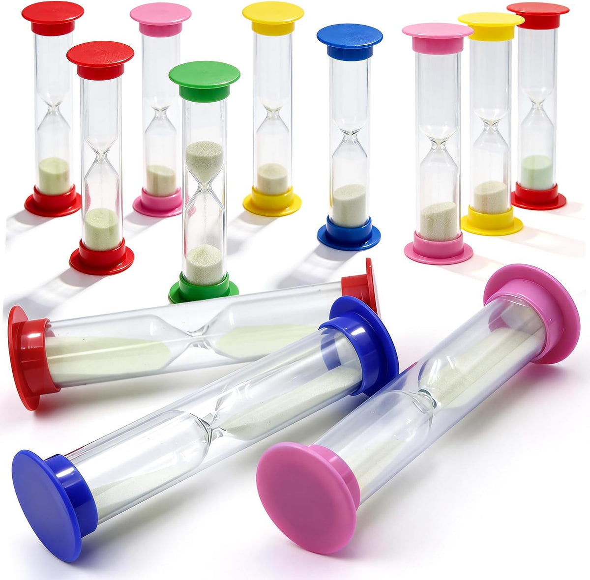 PROLOSO 6 Pcs Colorful Sand Timers Set Platic Sandglass Hourglass Sand Clock Timer 30sec/ 1min/ 2mins/ 3 Minutes/ 5 Minute/ 10mins for Kids Games Classroom Home Office Kitchen