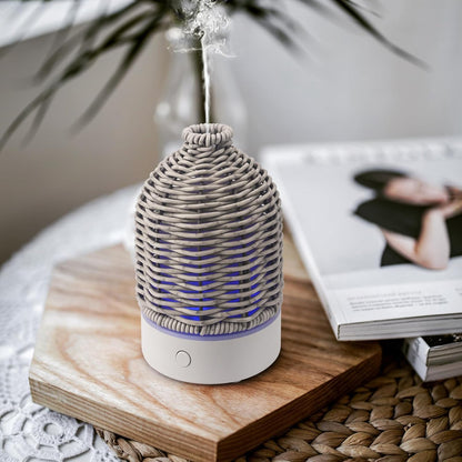 VICTORIA AROMA Essential Oil Diffuser - Multifunction Aromatherapy Diffuser 7 LED Color Changing Light 100ML Rattan Diffuser Easy to Clean Suitable for Home,Office (Tan)