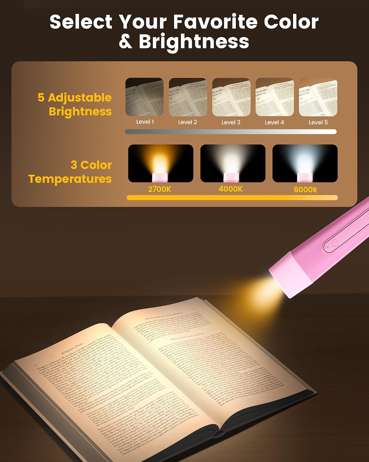 Glocusent Neck Light with Timer, 100 Hours Book Light for Bedtime Reading