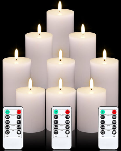 VIHOSE 12 Pack White Flameless Candles Set with Remote and Timer Flickering Flameless Battery Candles Flat Top LED Pillar for Wedding Outdoor Home Festival Decoration(D 3'' H 4'' 5'' 6'')