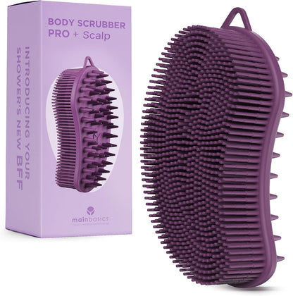 MainBasics Silicone Body Scrubber, Pink, Exfoliate | Dual-Sided, Shower Exfoliator, For Men & Women, Loofah Alternative
