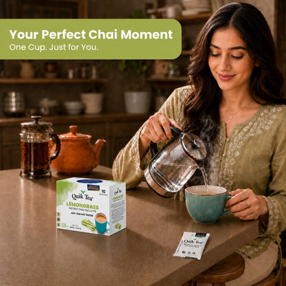 QuikTea Instant Chai Tea Latte Mix, Lemongrass, Unsweetened, 10 Sachets