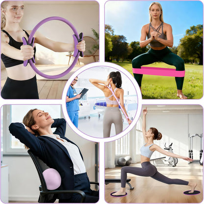 Hoedia Pilates Kit for Women, Pilates Equipment Ring and Ball Set with Resistance Bands, Yoga Strap, Core Sliders, Socks, Bag & Guide for Starter Home Workout Fitness Gym Essentials