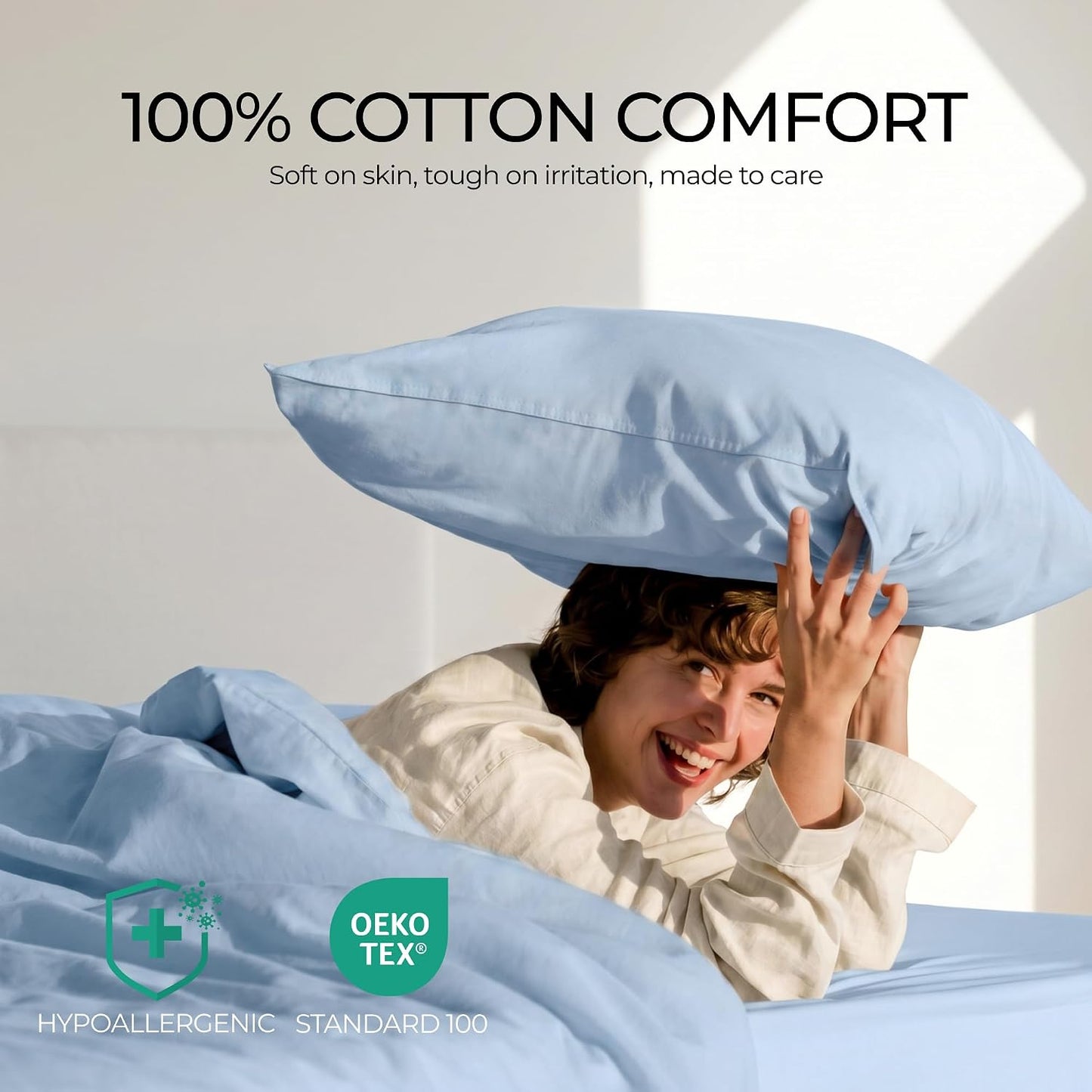 FAUNNA 100% Cotton Pillow Protectors, 600 Thread Count, Standard, 4 Pack