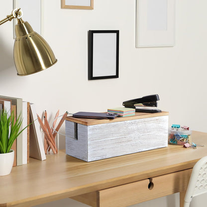 Bivvclaz Large Cable Management Box, Wooden Cord Organizer Box for Desk, Floor, Office to Hide Extension Cords Power Stripes Surge Protectors Chargers Wires, White