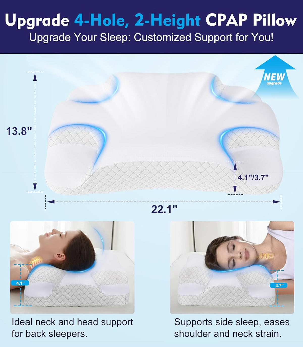 IKSTAR HSA/FSA Cooling CPAP Pillow for Side Sleepers - Sleep Apnea Pillow for CPAP User - Reduce Air Leak/Hose Tangle/Mask Pressure - Memory Foam Neck Support Nasal Pillows Side/Back/Stomach Sleeper
