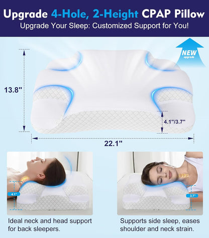 IKSTAR HSA/FSA Cooling CPAP Pillow for Side Sleepers - Sleep Apnea Pillow for CPAP User - Reduce Air Leak/Hose Tangle/Mask Pressure - Memory Foam Neck Support Nasal Pillows Side/Back/Stomach Sleeper