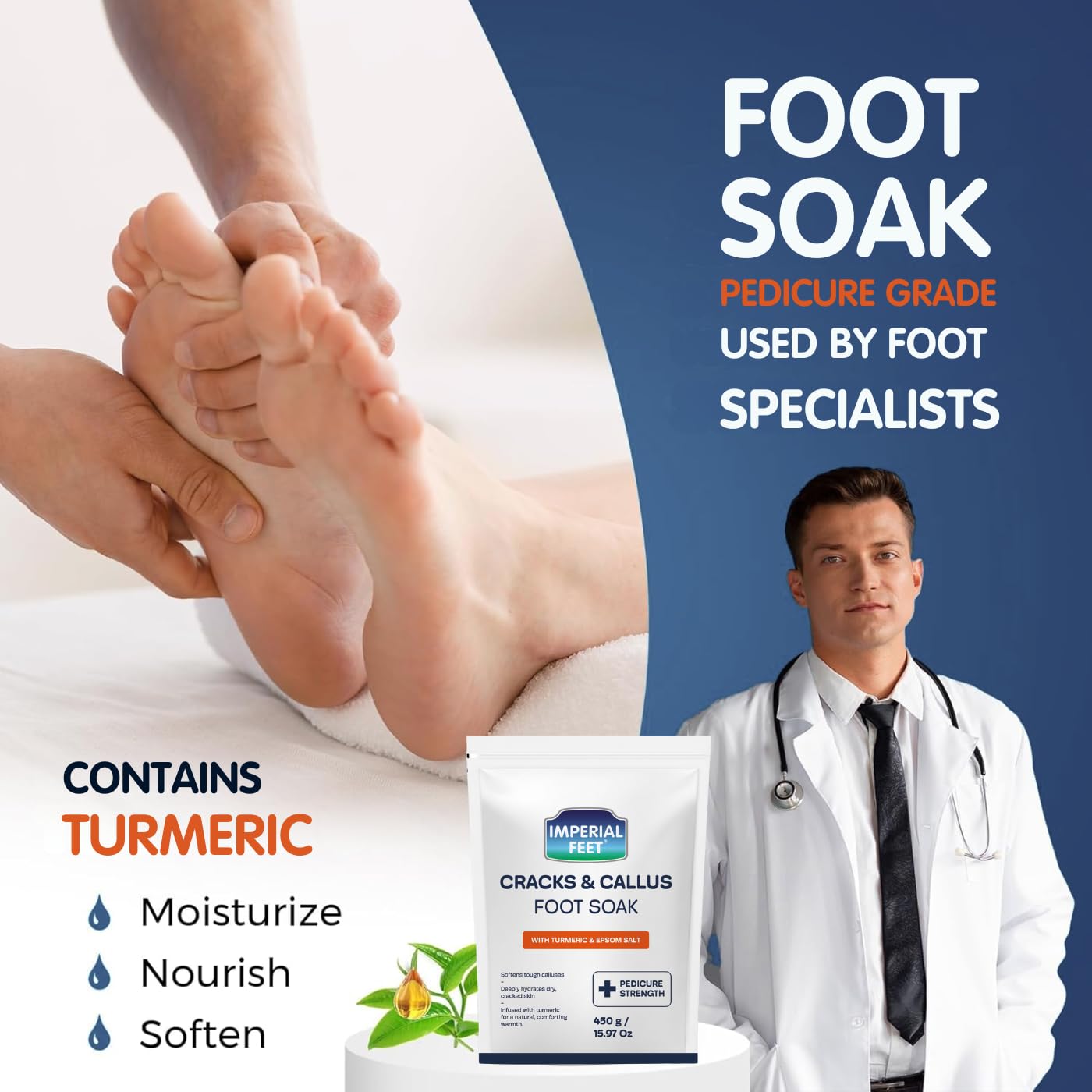 Imperial Feet Epsom Salt Foot Soak (PEDICURE GRADE)-Toenail Repair, Fungus Athletes Foot, Softens Calluses, Tired Feet & Nail Discoloration Foot Soak Salts with Tea Tree Oil 16oz (Green Fungal)