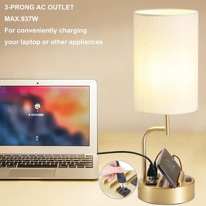 Dreamholder Table Lamp with 3 USB Charging Ports, Modern Desk Lamp with AC Outlet and Phone Stands, Perfect Bedside Lamp for Bedroom, Living Room, Office (Pack of 2), Cream