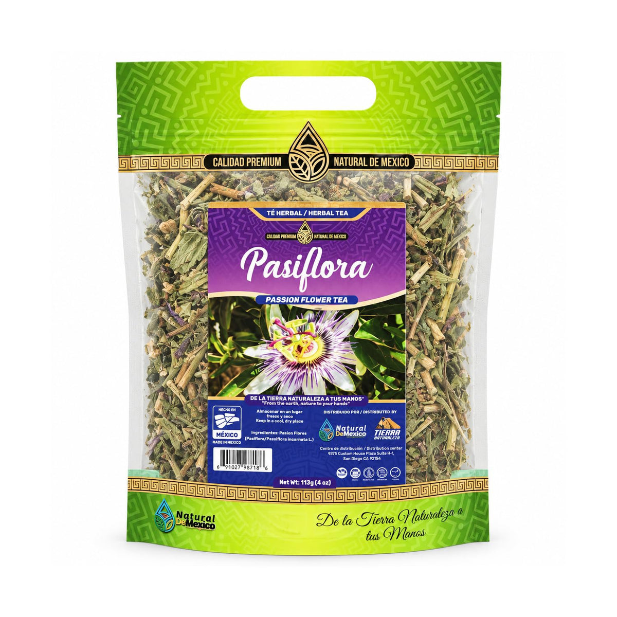 Natural de Mexico Pasiflora - Passion Flower Herbal Tea, Loose Dried Herb for Traditional Infusion, Resealable Pouch 4 oz (113 g)