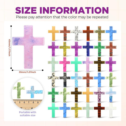 Nuenen 50 Pcs Cross Charm for Women Man Celebration Grad Decor Crystal Pocket Cross Necklace Natural Worry Stone Gift for Jewelry Making Craft Festival Decor(0.71 x 0.98 x 0.24 Inch,Fresh)