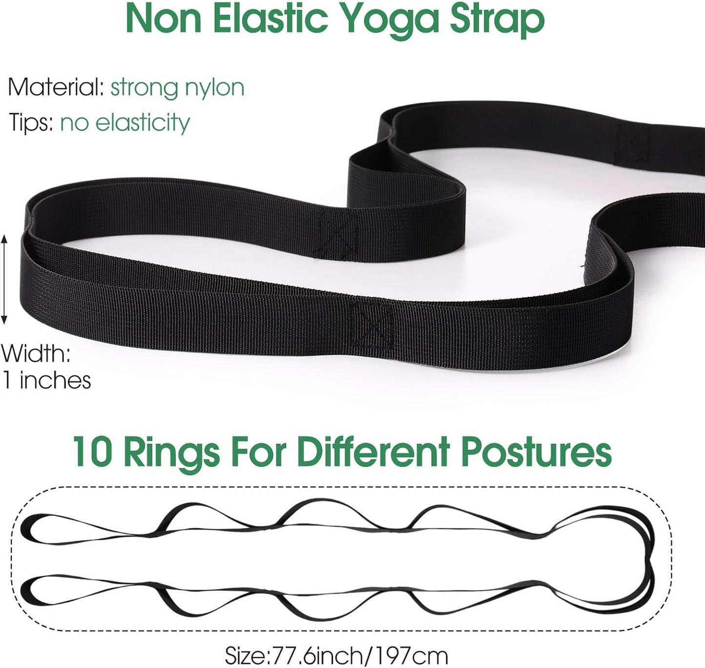 Foilswirl 8 Pack Stretching Strap with 10 Loops Bulk Yoga Strap Bulk for Physical Therapy Stretch Bands with Loops Non Elastic Bands for Exercise Dance