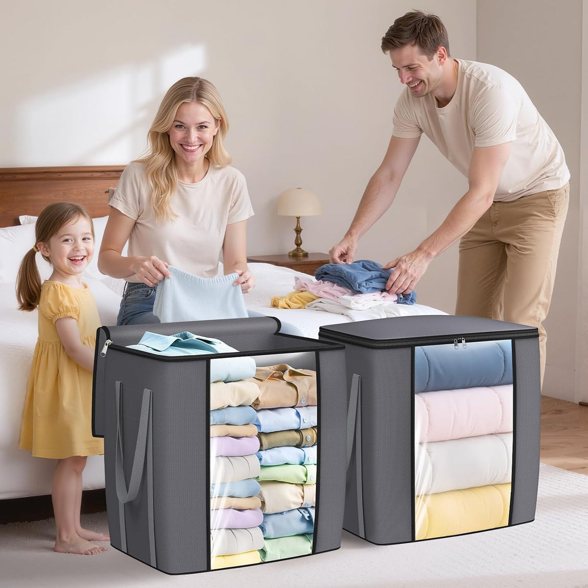 TasticTotes 120L Extra Large Blanket Clothes Storage Bags, Gray