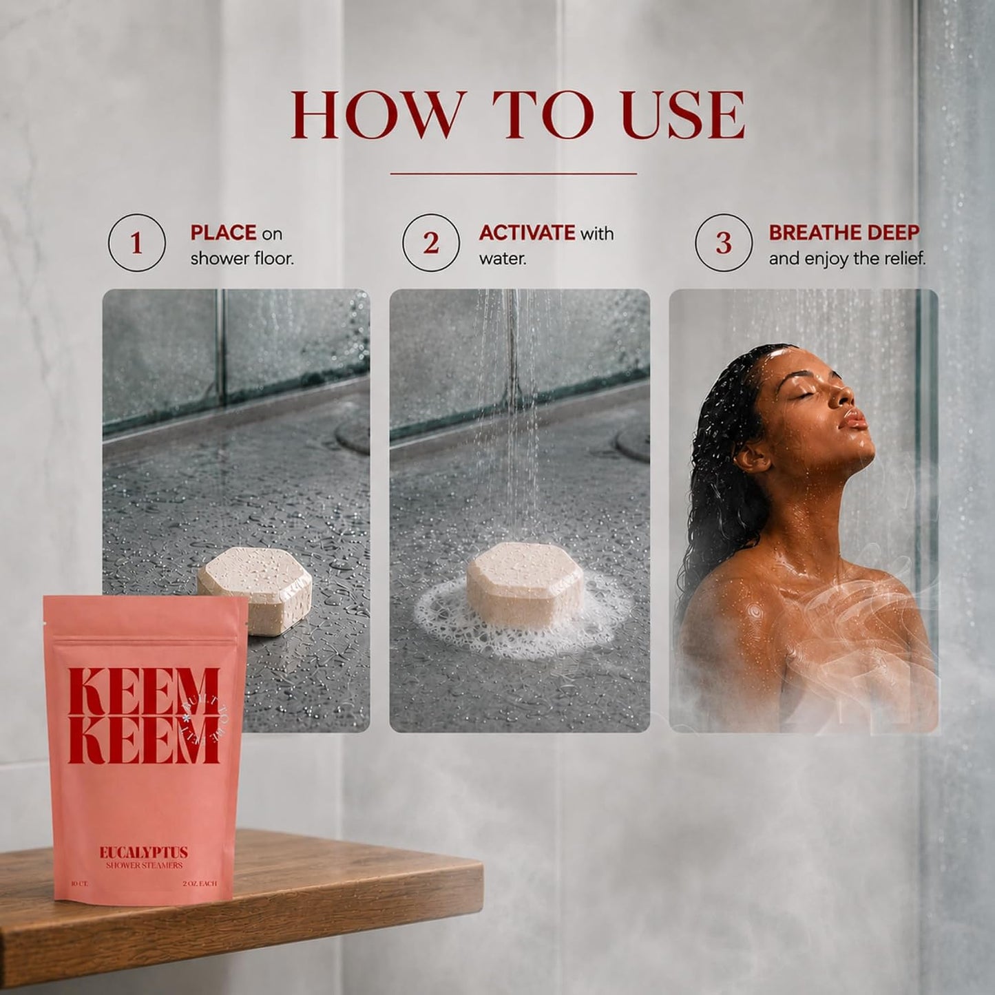 Keem Keem Eucalyptus Shower Steamers, 10 Count, 2 oz Tablets | Powerful scent for stuffy feeling days
