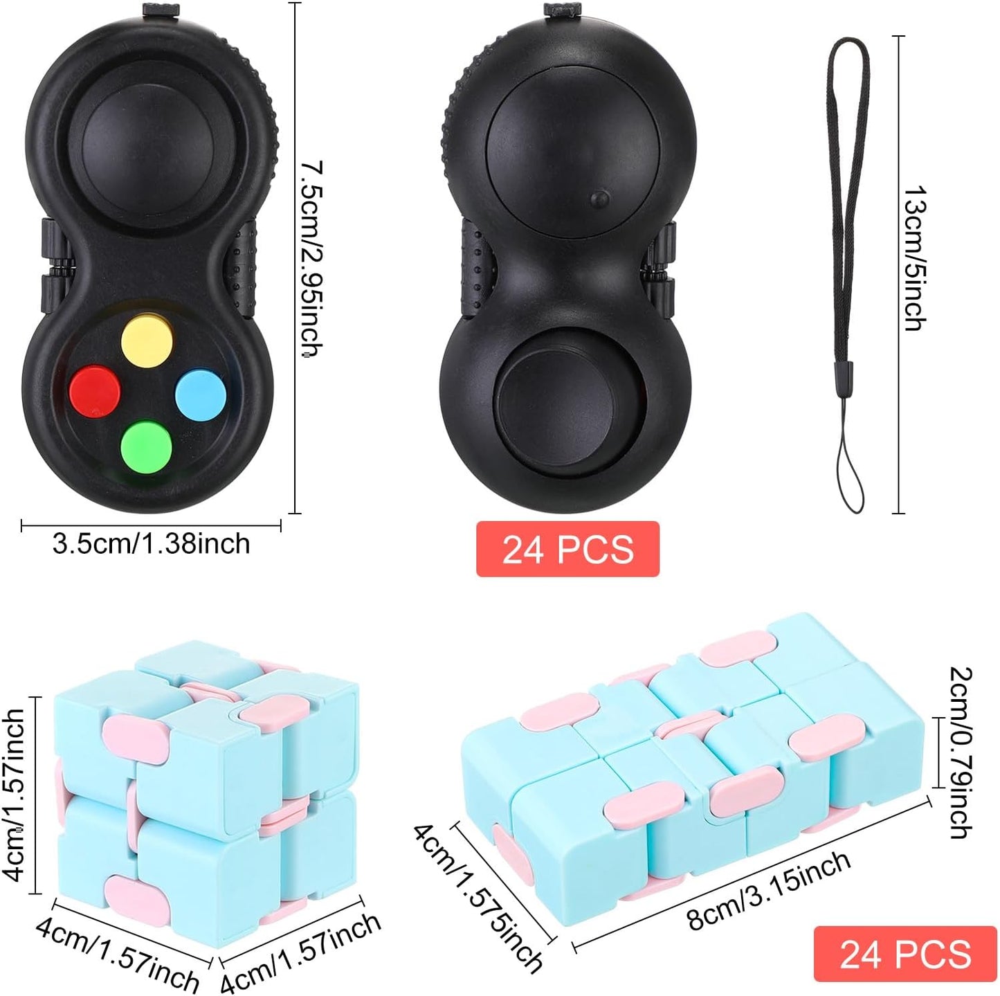 Junkin 48 Pcs Bulk Fidget Pad Controller and Cube Toys Party Favors Mini Blocks Game Controller for Anxiety Stress Relief Birthday Return Gifts Stocking Stuffers for Boy and Girl