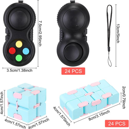 Junkin 48 Pcs Bulk Fidget Pad Controller and Cube Toys Party Favors Mini Blocks Game Controller for Anxiety Stress Relief Birthday Return Gifts Stocking Stuffers for Boy and Girl