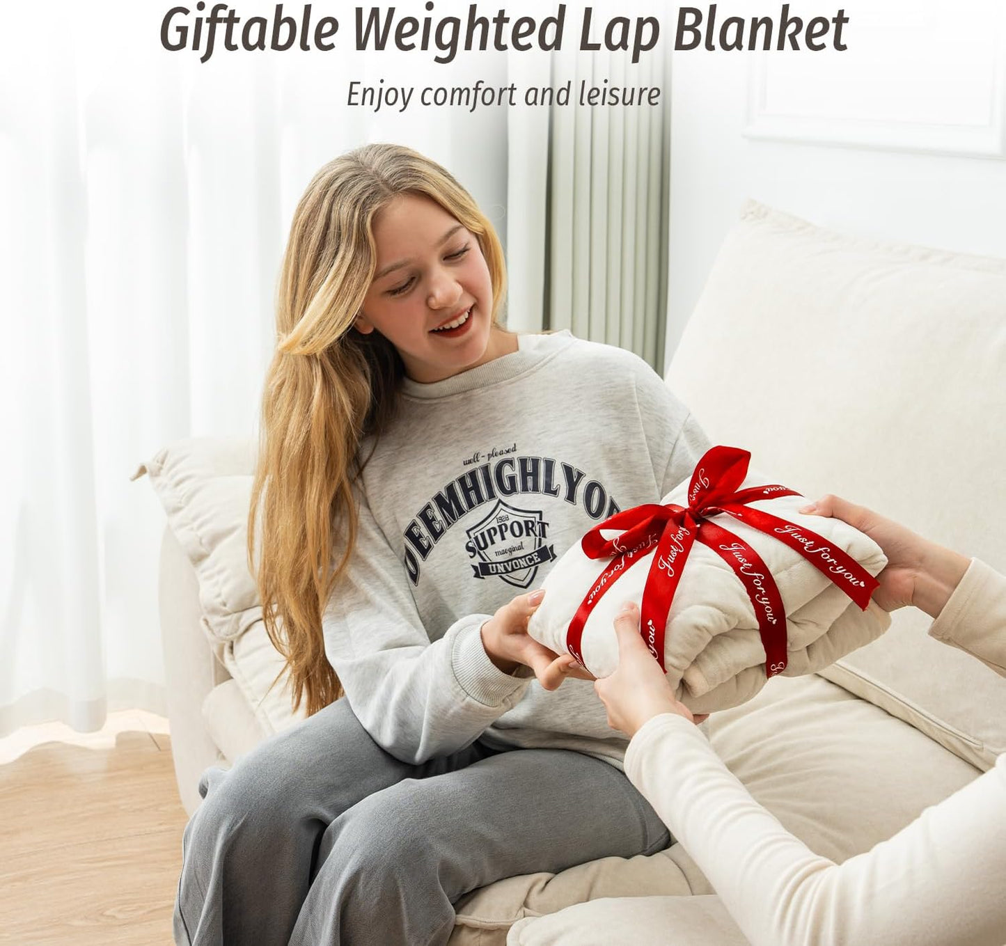 Wemore Weighted Lap Blanket 7lbs for Adults, Small Weighted Blanket Throw for Travel, Soft Weighted Lap Pad for Relaxation, Calming, Napping and Sleeping, Machine Washable, Light Grey 29" x 24"