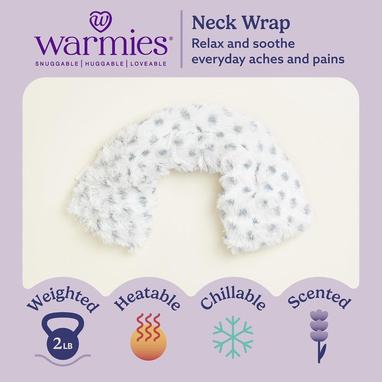 warmies Microwavable Neck & Shoulder Wrap - Weighted Neck Wrap - Microwavable Heat Pack for Shoulders - Chillable Heating Pad with Lavender for Aches & Pain - Marshmallow Gray, 19 x 5 x 3 in, 2 lb