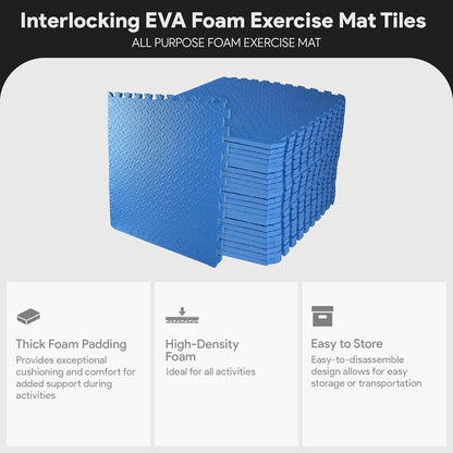 BalanceFrom Puzzle Exercise Mat 1/2" Thick, EVA Interlocking Foam Floor | Tiles for Home Gym, Mat for Home Workout Equipment, Floor Padding for Kids, Black, 24 in x 24 in x 1/2 in, 144 Sq Ft-36 Tiles
